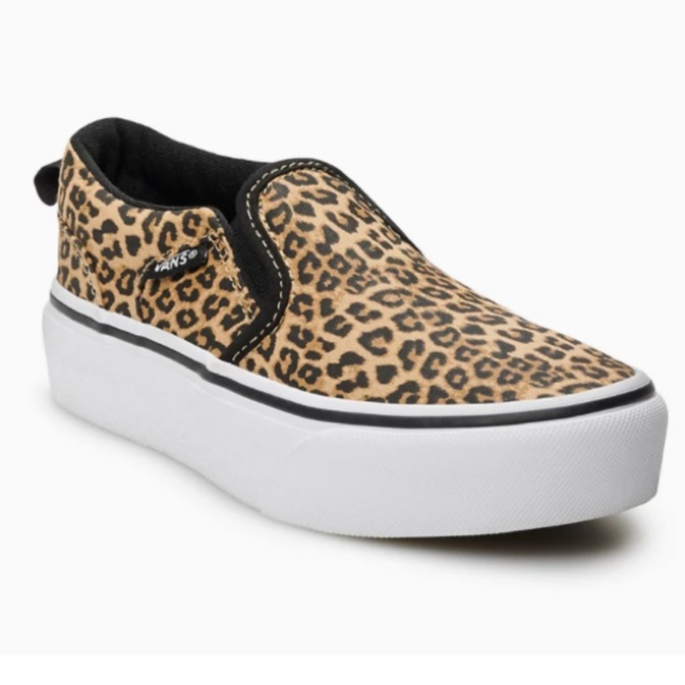 Vans Asher Leopard Print Platform Slip On Shoes
